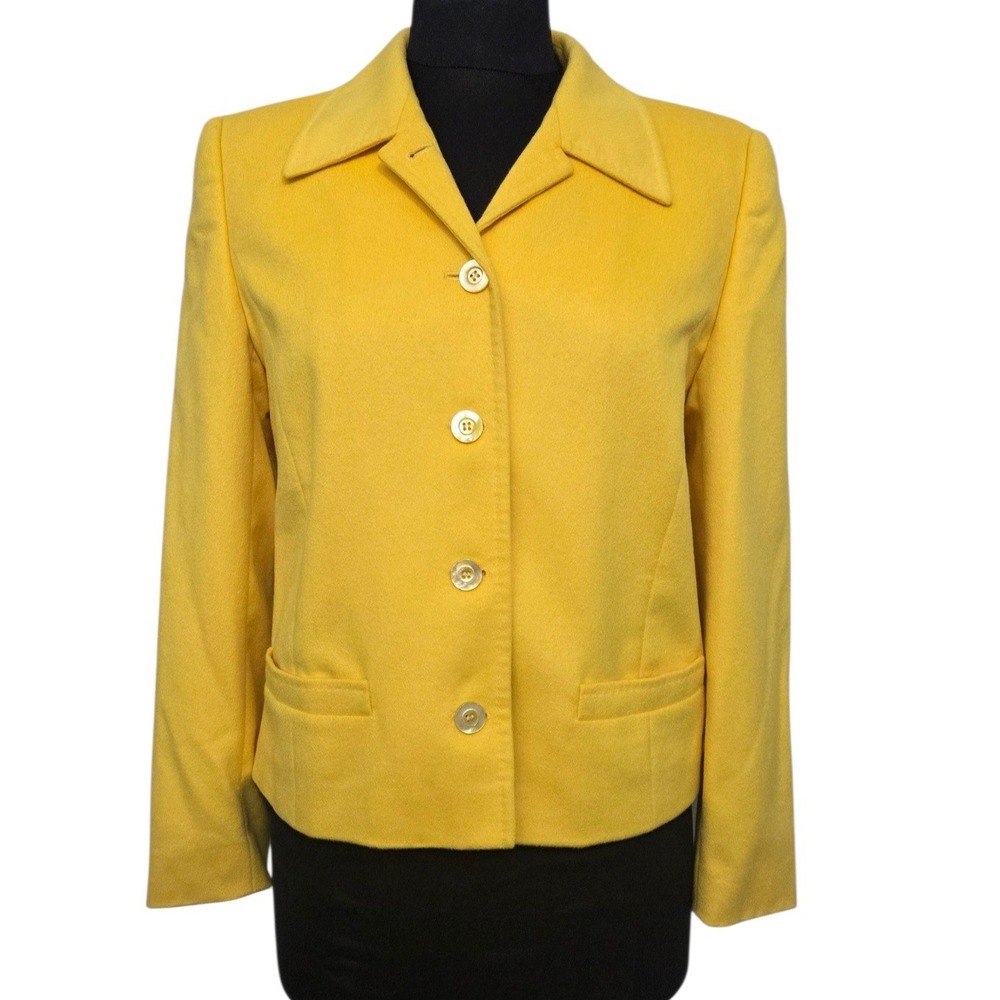 ESCADA Vintage Wool Rabbit Angora Blend Bold Yellow Blazer Jacket Size 36 M